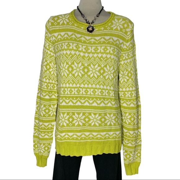 Van Heusen Green Yellow and White Monogran Sweater Size LG - Picture 2 of 7